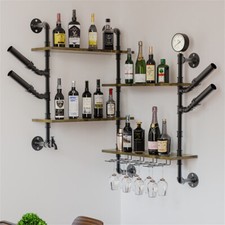 Wisfor Industrial Pipe Wine Rack Wall Liquor Bottle Display Bar Floating Shelf