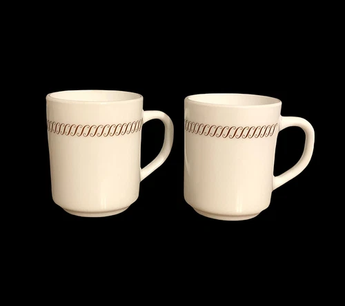 Vintage UNUSED Waffle House Milk Glass Coffee Cup Arcopal France "S" Scroll Set