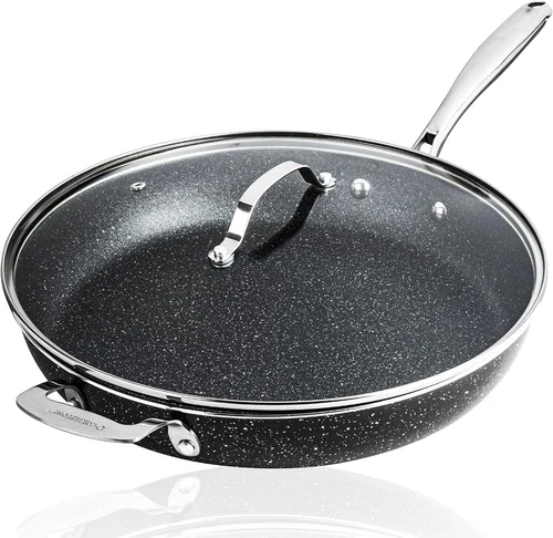 14 Family Size Nonstick Skillet with Lid Ultra Durable Cookware 550F Safe