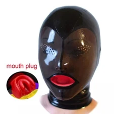 Latex Hood with long nose tube red teeth mesh eyes Rubber Mask Club wear Fetish