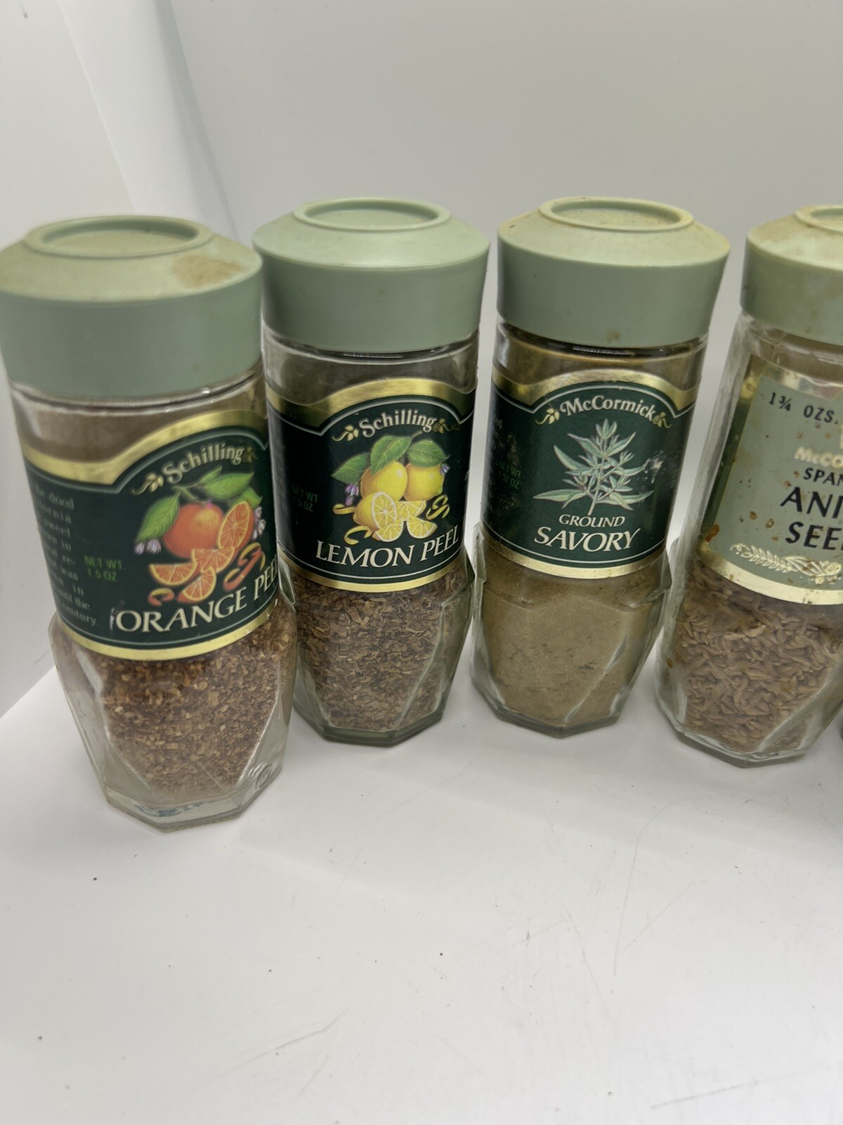 Vintage McCormick Spice Bottles Light Green Lids Dark Green Labels 8 Jars 818 eBay