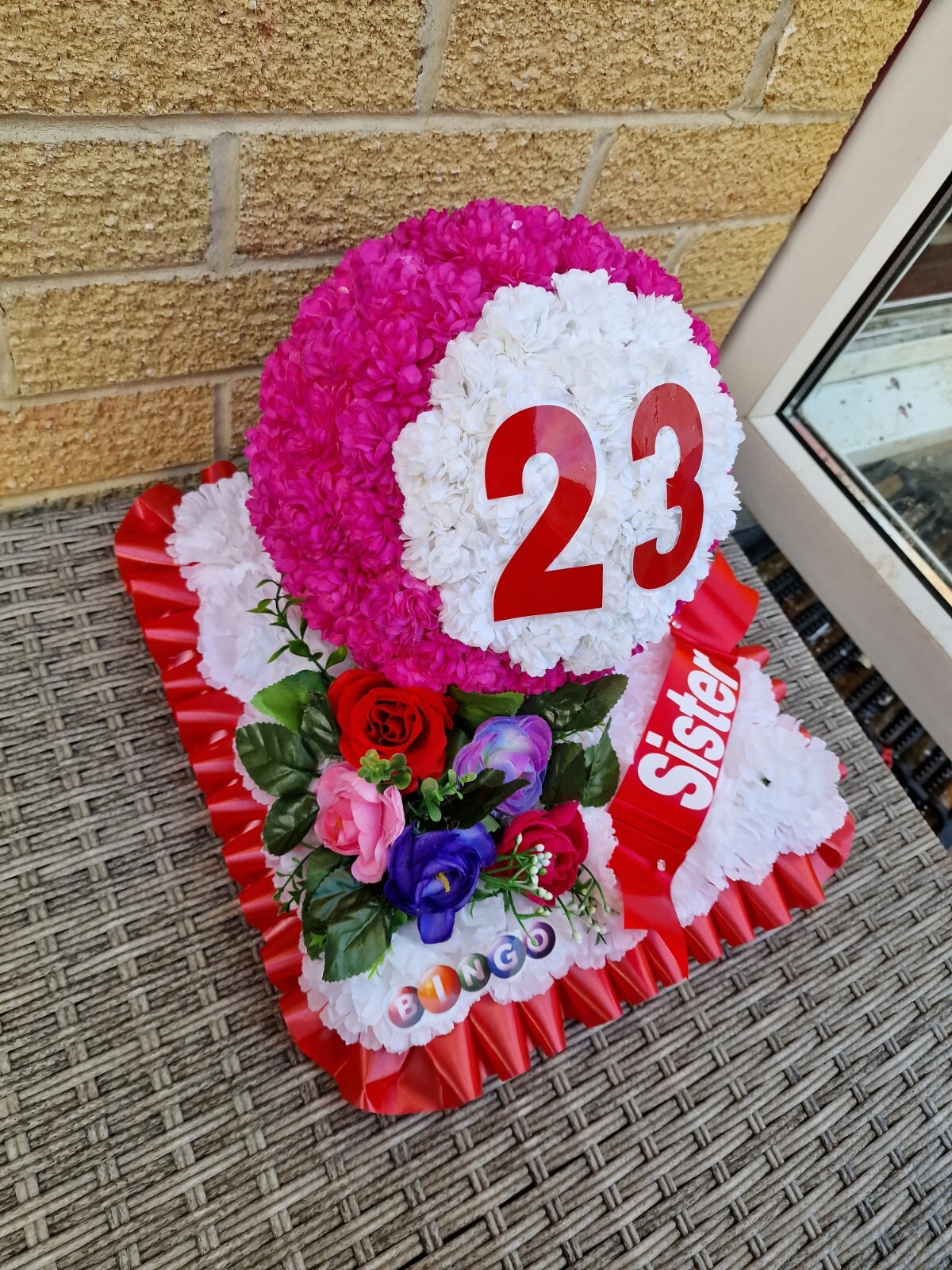 BINGO BALL Artificial Funeral Flowers Wreath Grave Tribute MEMORIAL eBay