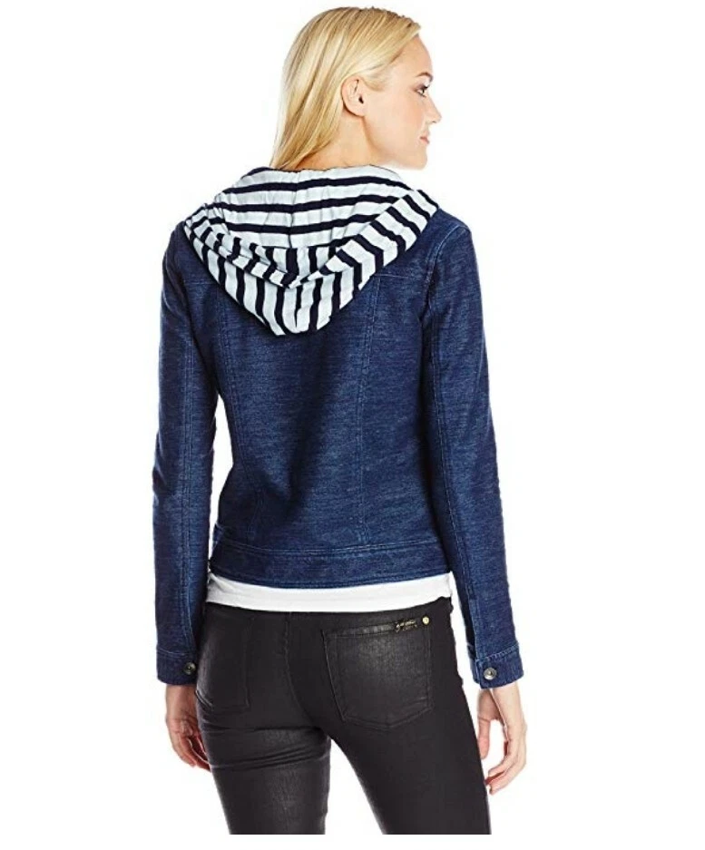 Jaqueta feminina esplêndida Corby Twofer com capuz listrado, tamanho XS lavagem escura - Imagem 2 de 2