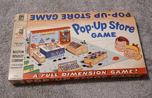 Vtg 1950s Milton Bradley Pop Up Store Board Game W/ 3 D Board