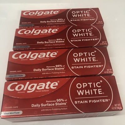 4× Colgate Optic White Stain Fighter Clean Mint Toothpaste Micro Polishing 4.2oz