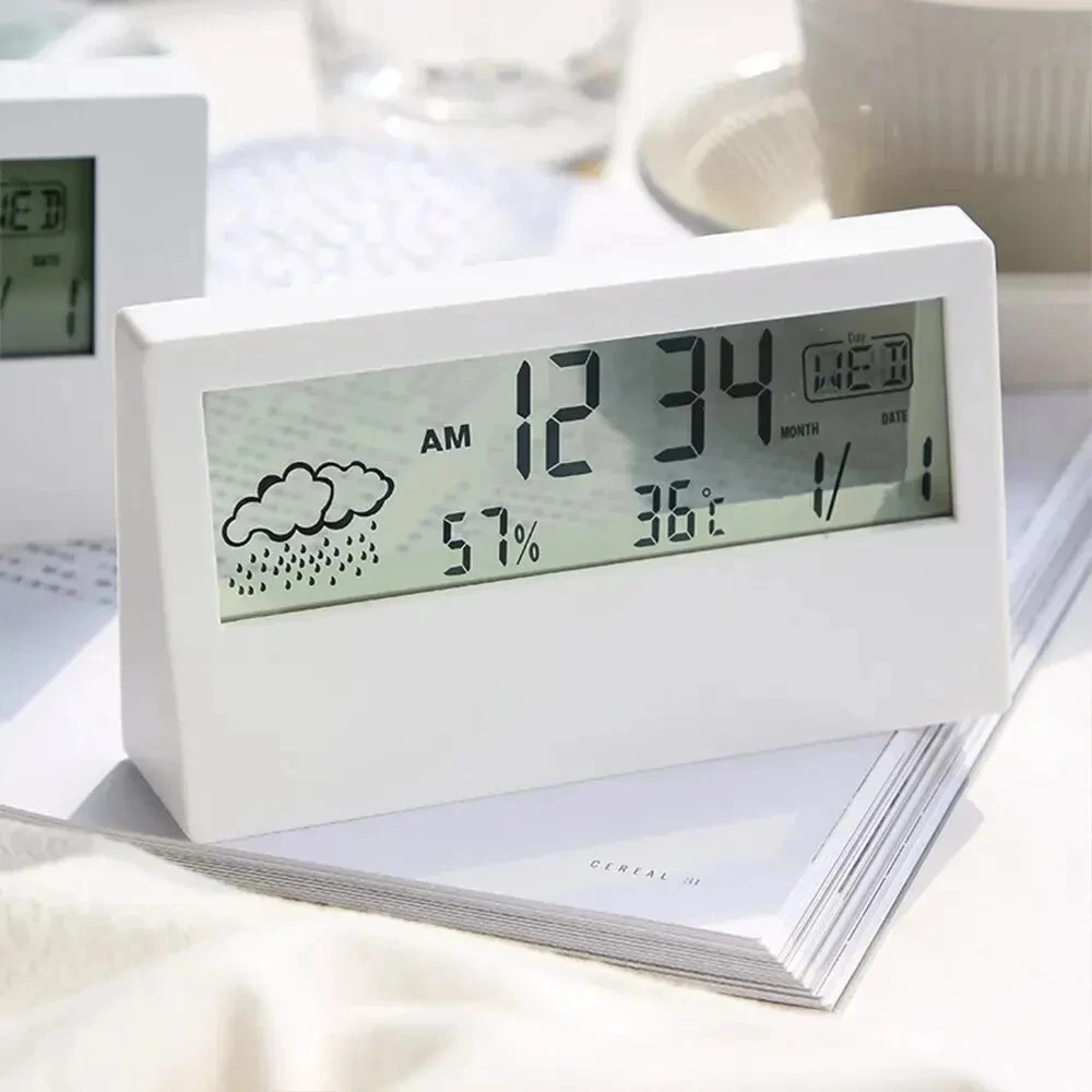LCD Digital Alarm Clock Night Light Alarm Clock Time Date Temp Humidity Display