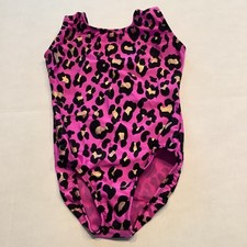 Girls Dance Leotards / Gymnastics Hot Pink With Gold Leopard Print Size 2  3T