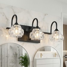 17'' Vanity Light 3 Lights with Crystal Shade Bathroom Mirror Wall Fixture Black