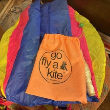 Vintage Neon Pocket Parafoil Kite By  go Fly A kite  19" X 14" w/ tail and line