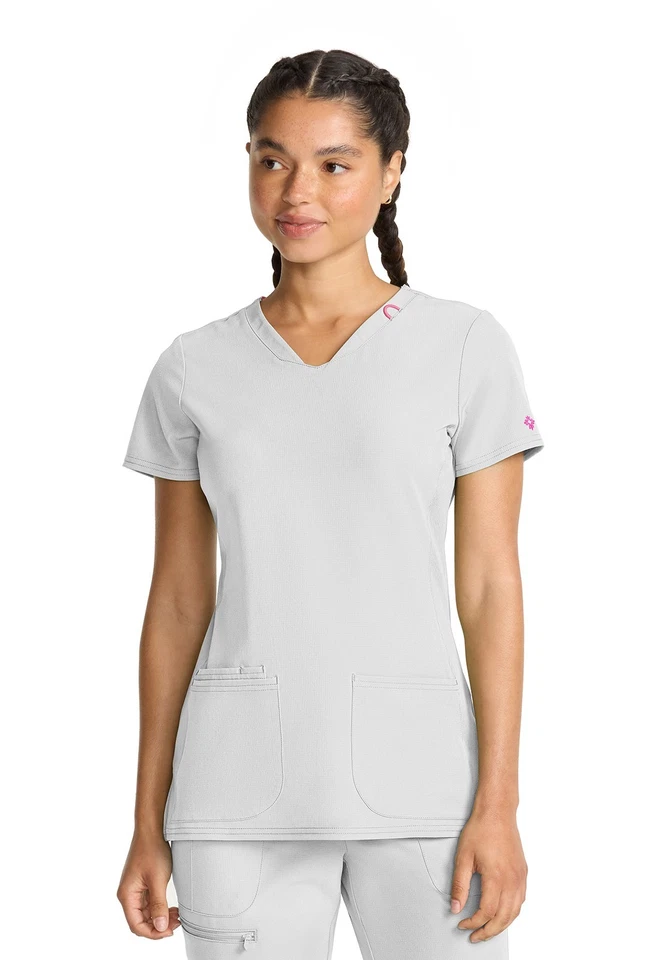 Blusa feminina Med Couture Scrubs gola V MC702 WHT branca alargamento frete grátis - Imagem 3 de 4