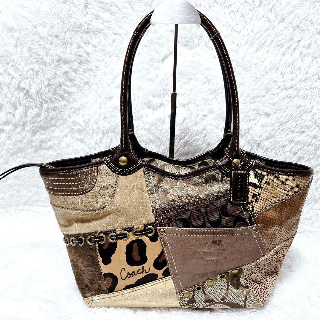 Coach Patchwork Tote Bag Bleecker Canvas Leather … - image 1