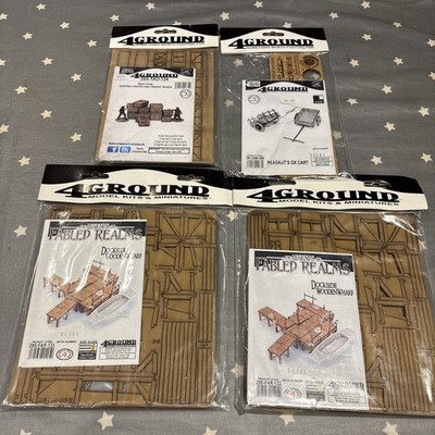 4Ground Fabled Realms 2 Dockside Wood Warf + Kisten + Karren 28mm Gelände OOP 