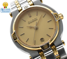 Vintage Exc 5 Gucci 9000L Gold Dial Date Tow Tone 25mm Women's Qz Watch