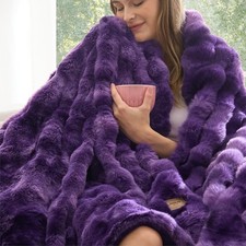 Fluffy Bubble Faux Fur Throw Blanket, Tie Dye Taupe Double Sided Plush Blanket