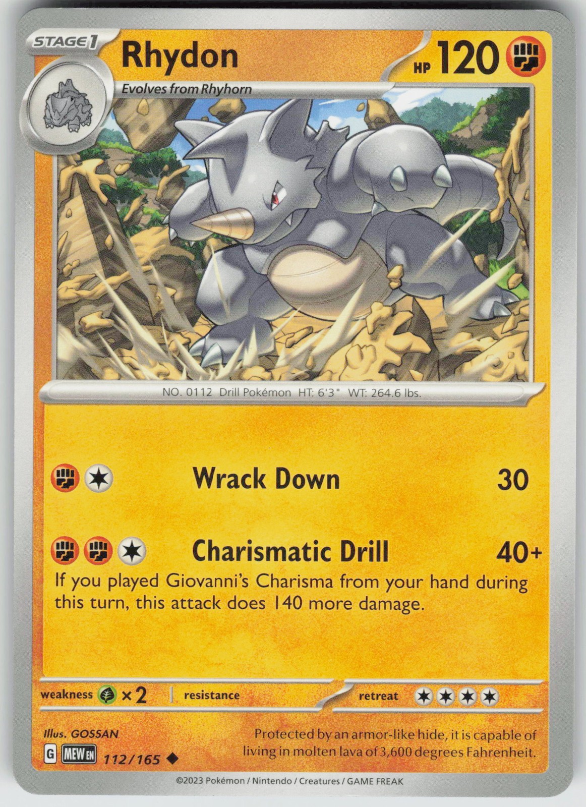 Pokemon Rhydon 112/165 SV: Scarlet & Violet 151 Uncommon NM