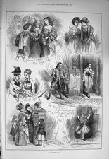 Old Antique Print 1875 St. Valentines Day Cards Post Box Romance Flowers 19th