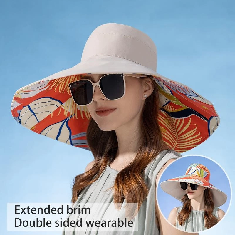 Women Cotton Fisherman Hat Double Sided Wide Brim Sun Protection Summer Beach Ca