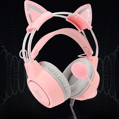 Cat Ear Gaming Headset Roseate RGB Light Adjustable Headband Wired Gaming He SET