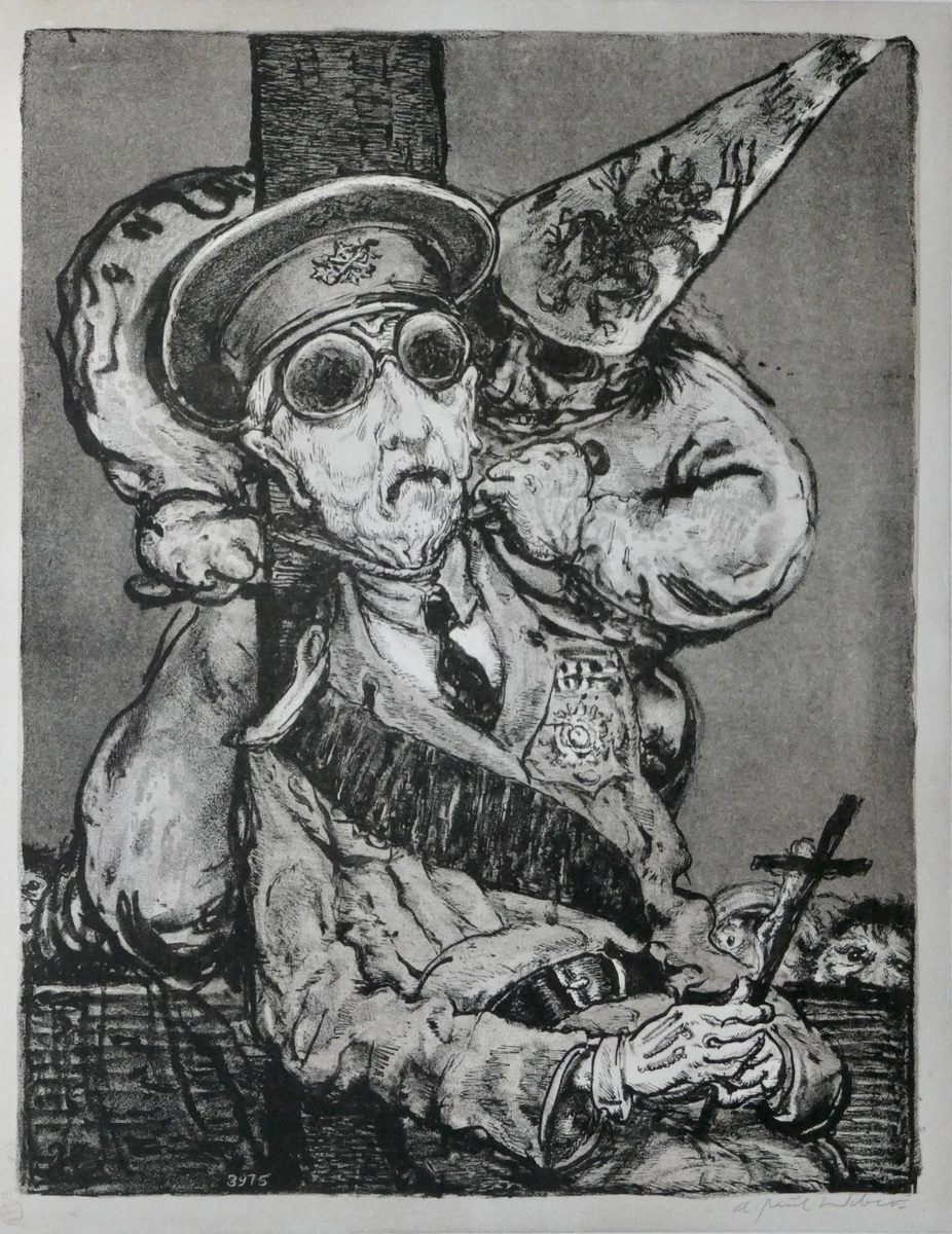 A. Paul Weber, Original Lithographie 1956, signiert, General Franco