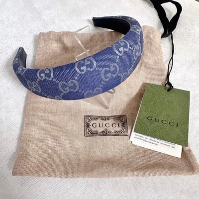 GUCCI GG Logo Wide Headband Hair Band Denim Blue GG Canvas Accessory Italy