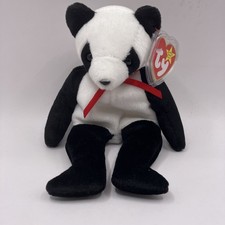 TY Beanie Baby Fortune Panda Bear Plush Stuffed Toy Swing Tag Red Ribbon