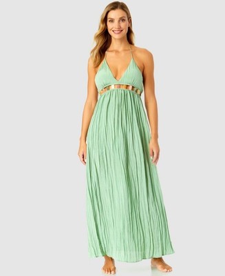 Women's V Neck Jewel Maxi Dress With Spaghetti Straps Cover Up