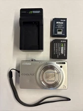 Nikon COOLPIX S6000 14.2MP 7x Opt Zoom Digital Camera Silver W Charger 2 Battery