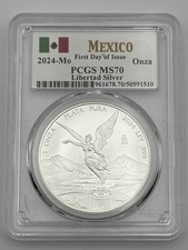 2024 Mo Mexico 1oz 999 Silver Onza Libertad PCGS MS70 First Day of Issue - Spots