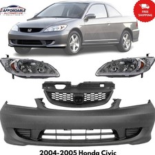Front Bumper Cover Paintable Grille Assembly Kit For 2004-2005 Honda Civic