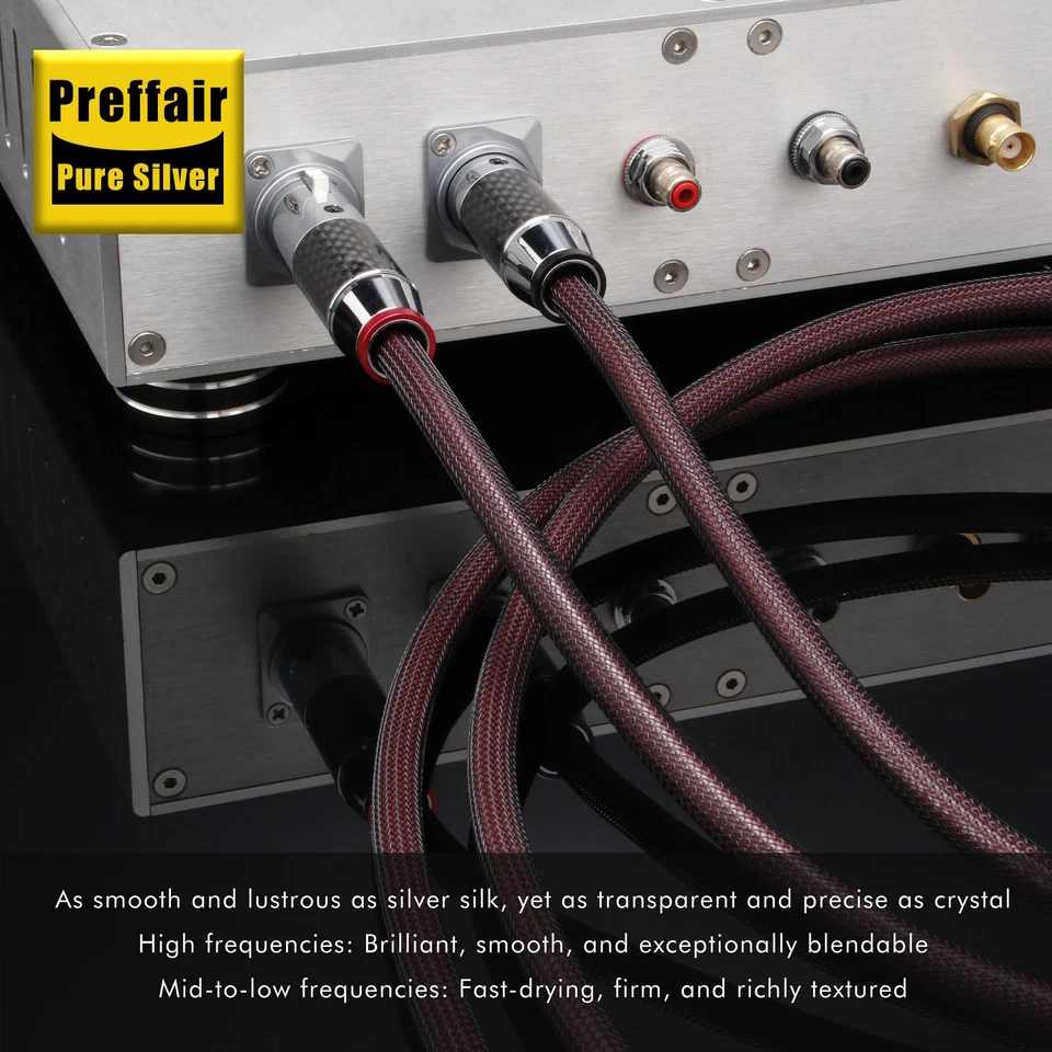 Pair 6N Pure Silver XLR Balanced Interconnect Cable Carbon Fiber Plug Connector - Image 3 of 4