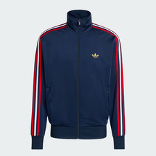 Image of adidas Originals Firebird Track Top in Blue with Red and White Stripes
