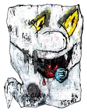 Original JUSTIN AERNI circa 2020 Painting dark : MR SPOOKY LIKES FACE DEGLOVING