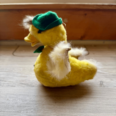 Vintage Plush Duck With Rubber Beak, Stuffed Rabbit Fur Easter Duck Fisherman Ae