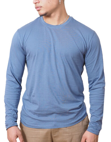 Mens Long Sleeve Cotton T-Shirt Regular Fit Crew Neck or Henley Top Lounge Work - Picture 12 of 72