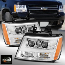For 07-14 Tahoesuburbanavalanche Chrome Led Drl Tube Dual Projector Headlights