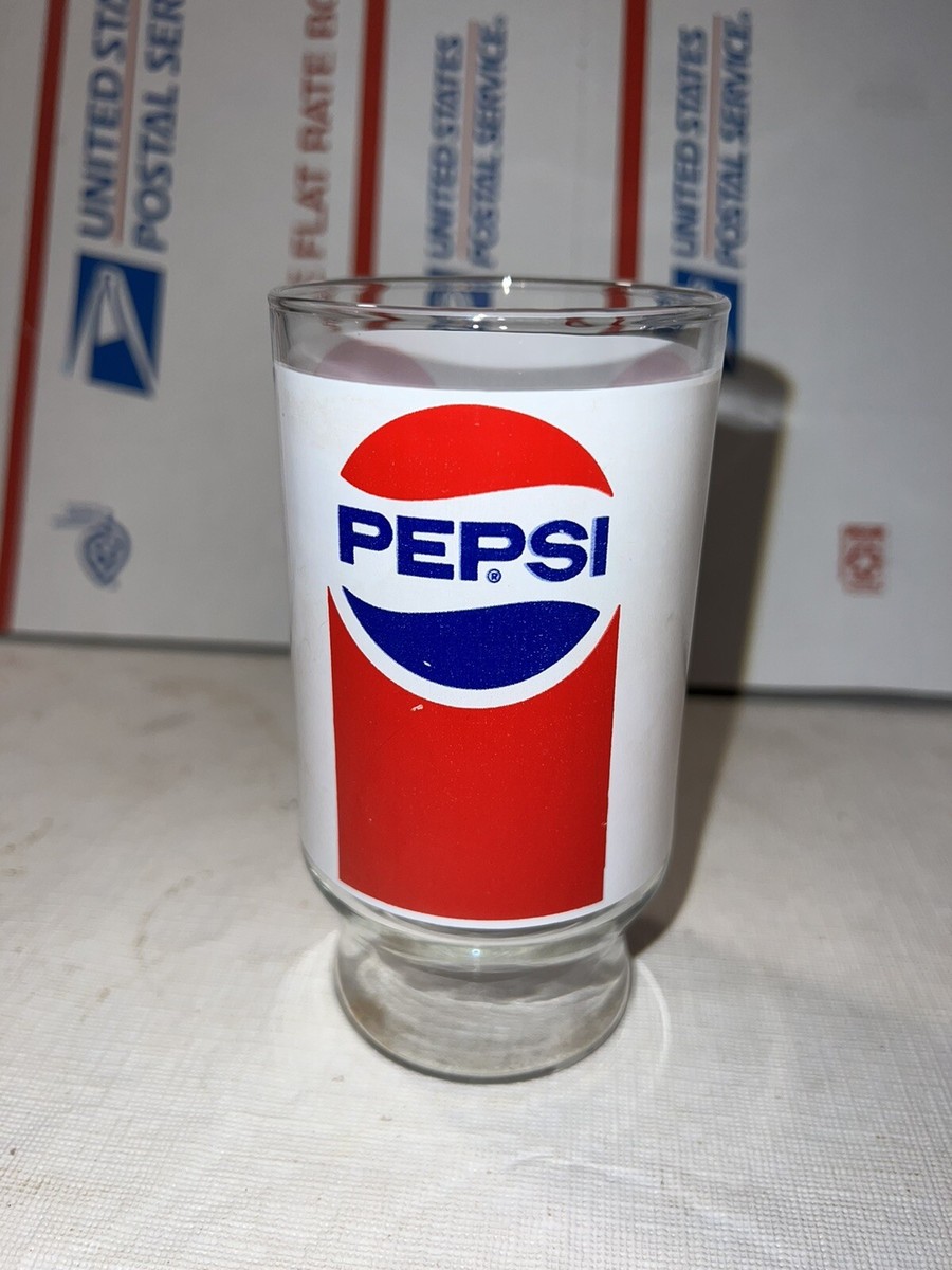VINTAGE 1980'S PEPSI COLA GLASS RED WHITE BLUE WRAPPED LOGO SODA