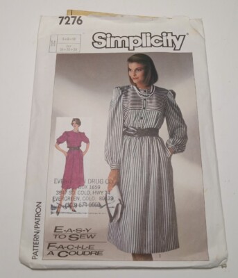 Simplicity's 1985 Dress Sew Pattern #7276 Size 6-8-10