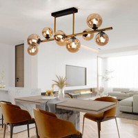 Deckenleuchte Wohnzimmerlampe Glas Led 9 Flammig Kugeln Amber Messing L 87 Cm