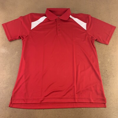 Harriton Adult Size Large Red & White Colorblock Polytech Polo Shirt M318 New