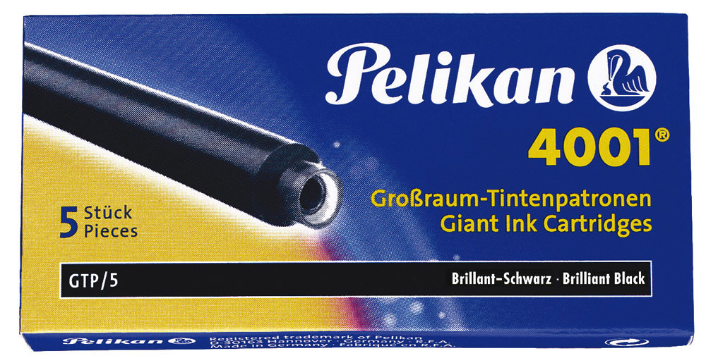 Pelikan 4001 Fountain Pen Ink Cartridges Refills - Brilliant Black - Giant -