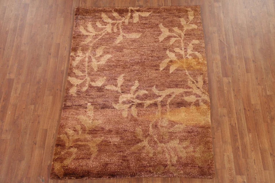 Nature Print Transitional Moroccan Oriental Area Rug 5'x7' Jute Hand-knotted Rug - Image 2 of 4