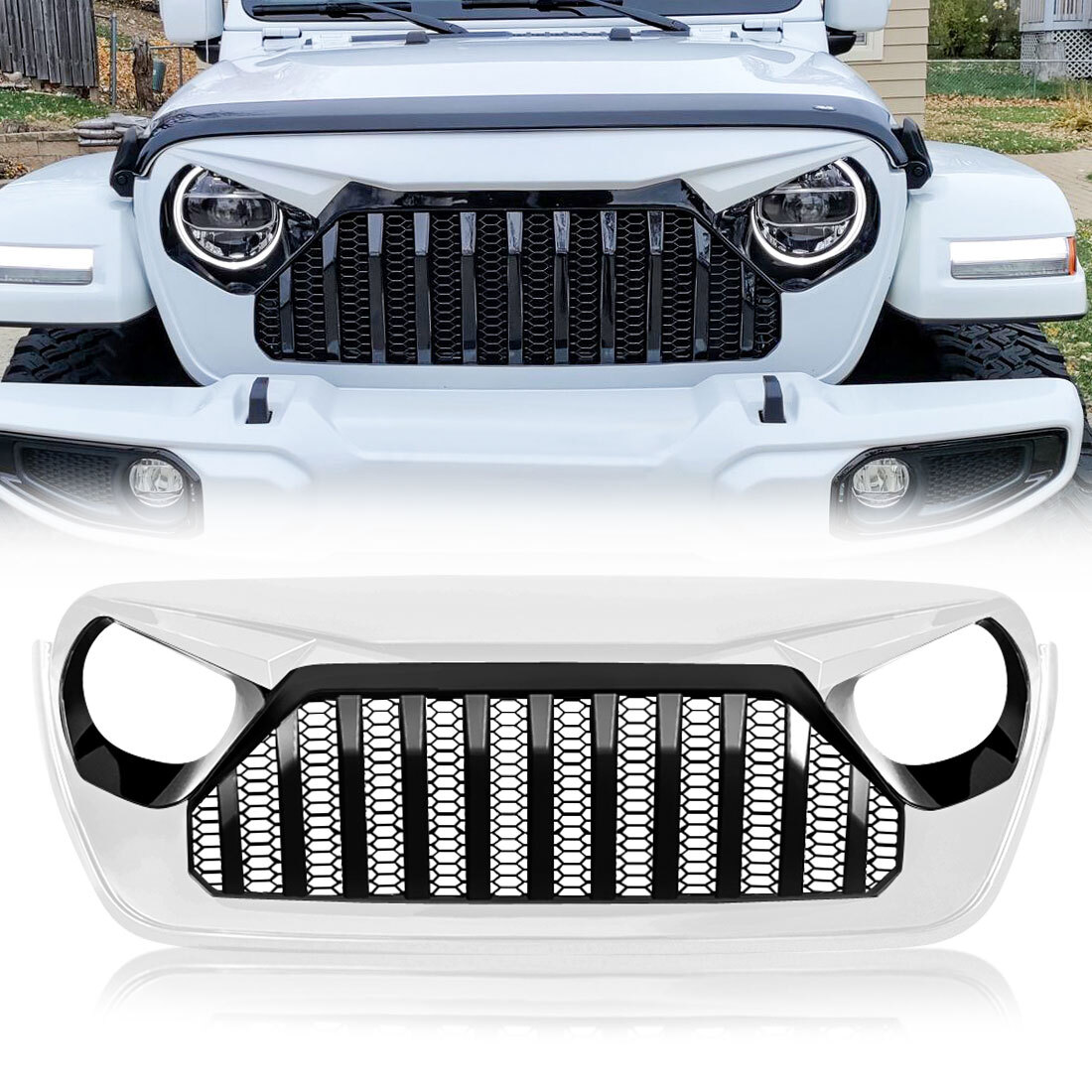 White & Black Front Vader Grille Bumper Grill For 2018-2025 Jeep Wrangler JL JT