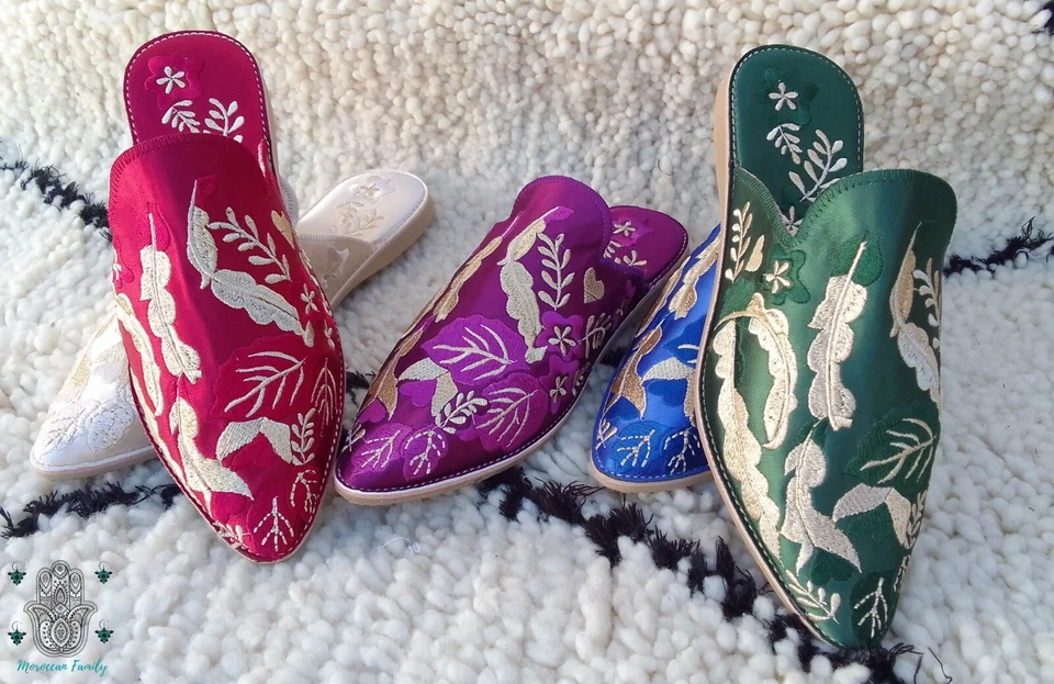 Marroquí Babouche Bordado Mules Marruecos Zapatilla Acogedora Babouche Mujer Sin Cordones Foto 3 de 4