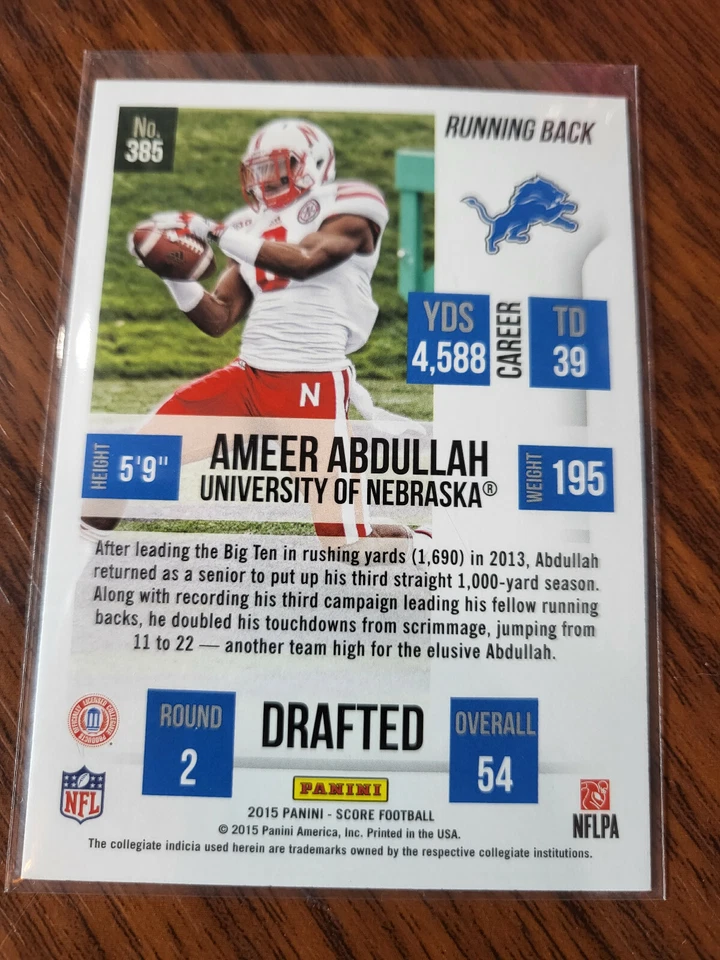 2015 Score Football Scorecard Variation #385 Ameer Abdullah Rookie Card - Image 2 of 4