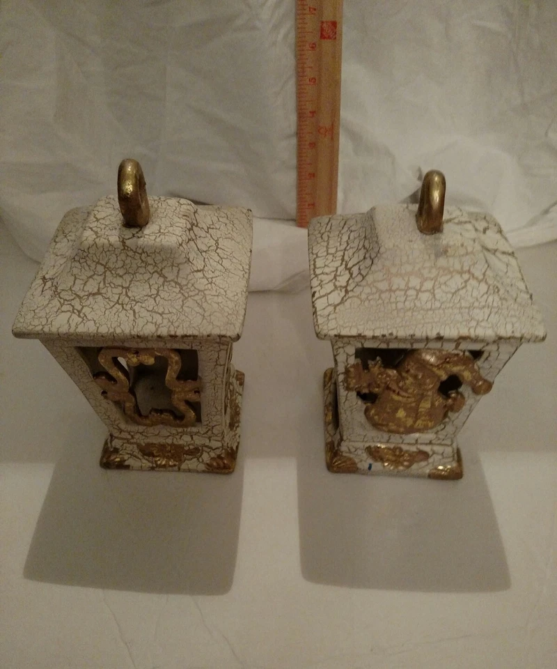 Candelabro Votivo Navidad Shabby Chic Marfil y Dorado / Lote de 2 Foto 2 de 3