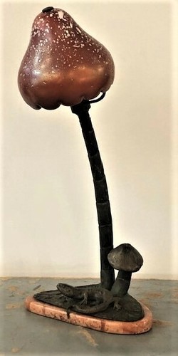 Loetz Jugenstil Art Glass, Bronze & Marble Lamp ‘Fly Agaric Mushroom’, ca. 1900 - Picture 6 of 7