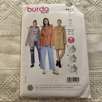 BURDA 5923 MISSES PARKA STYLE JACKET Sewing Pattern Sizes 8 - 22 Skill: EASY