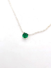 s925 Sterling Dainty Chain  Station 3mm Emerald Birthstone Pendant Necklace