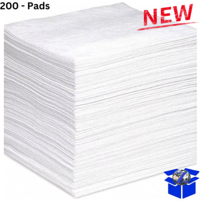 200 PACK Oil Clean Up Spill Absorbent Pads Contractor Grade Polypropylene NEW