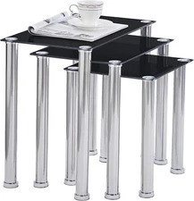 Black Nesting Table Set of 3 Living Room Glass Nesting Side Table 